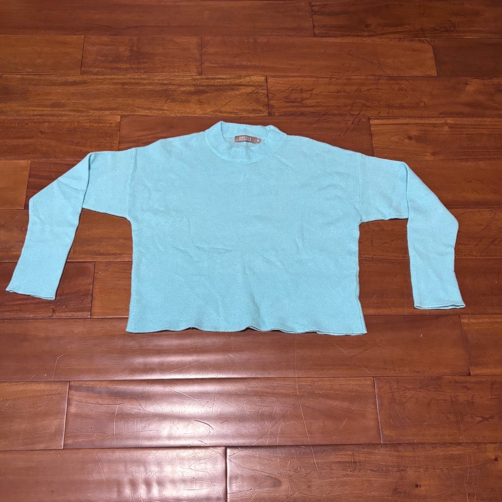 Brodie 100 %‎ Cashmere Light Blue Mock Neck Ribbed Cropped Sweater Size M